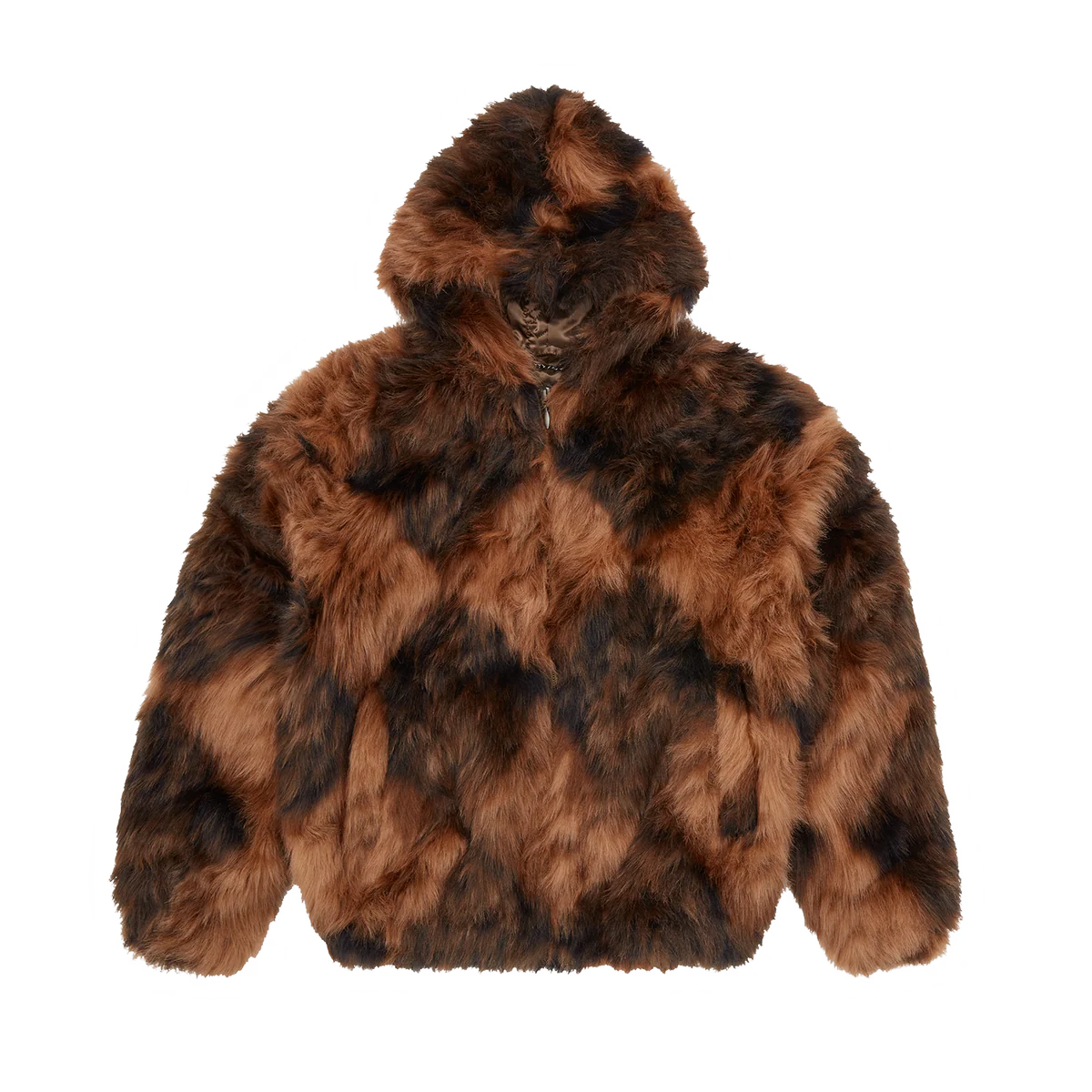 DIAMOND HOODED FUR JACKET [BROWN]