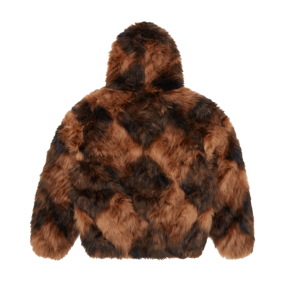 DIAMOND HOODED FUR JACKET [BROWN]