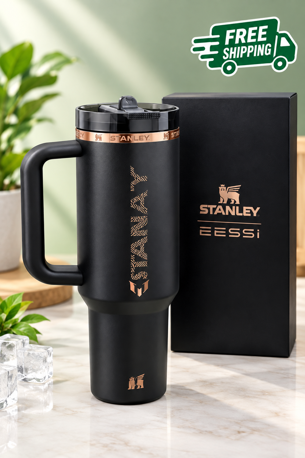 Black insulated stainless steel travel tumbler with handle and secure lid