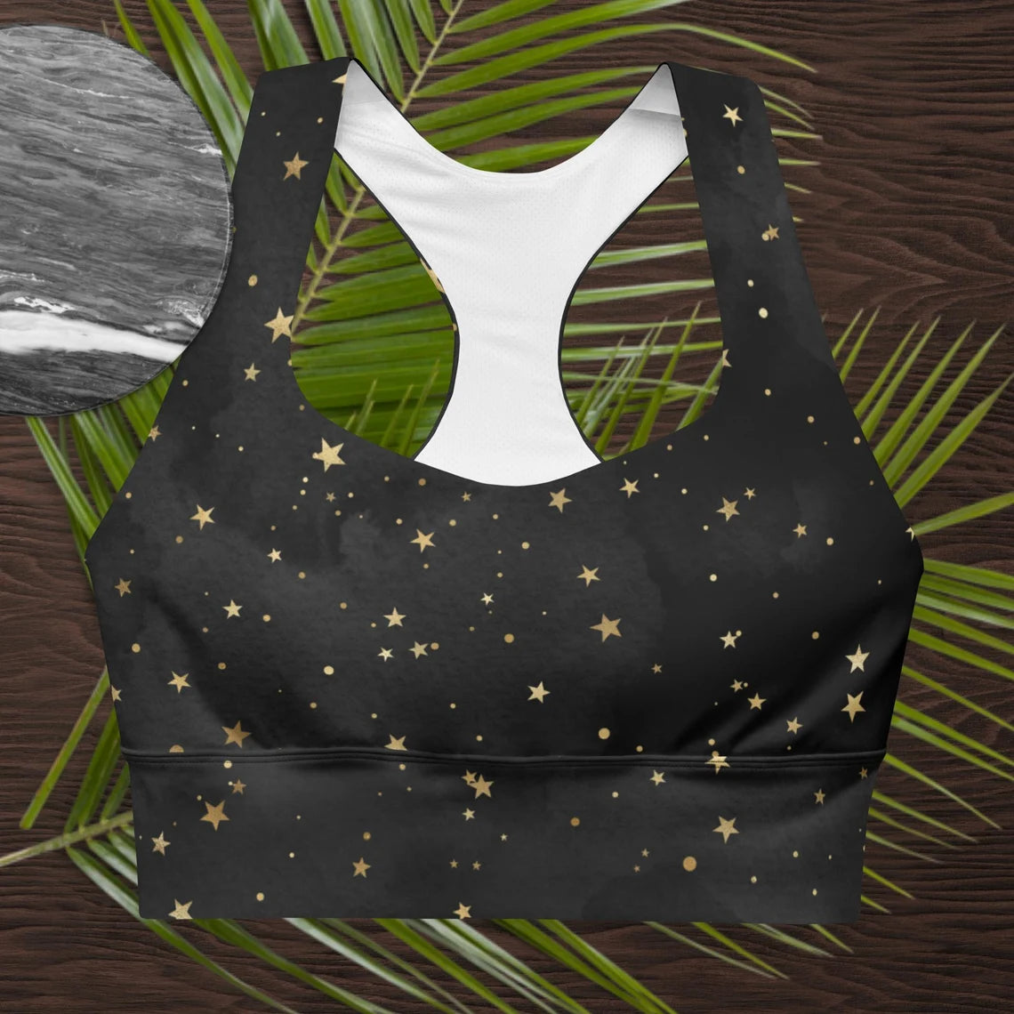 Whimsigoth Stars UPF50+ Longline sports bra | Tarot | Witchy Sports Clothes | Yoga Top | Pilates | Workout | Dark Academia | Celestial