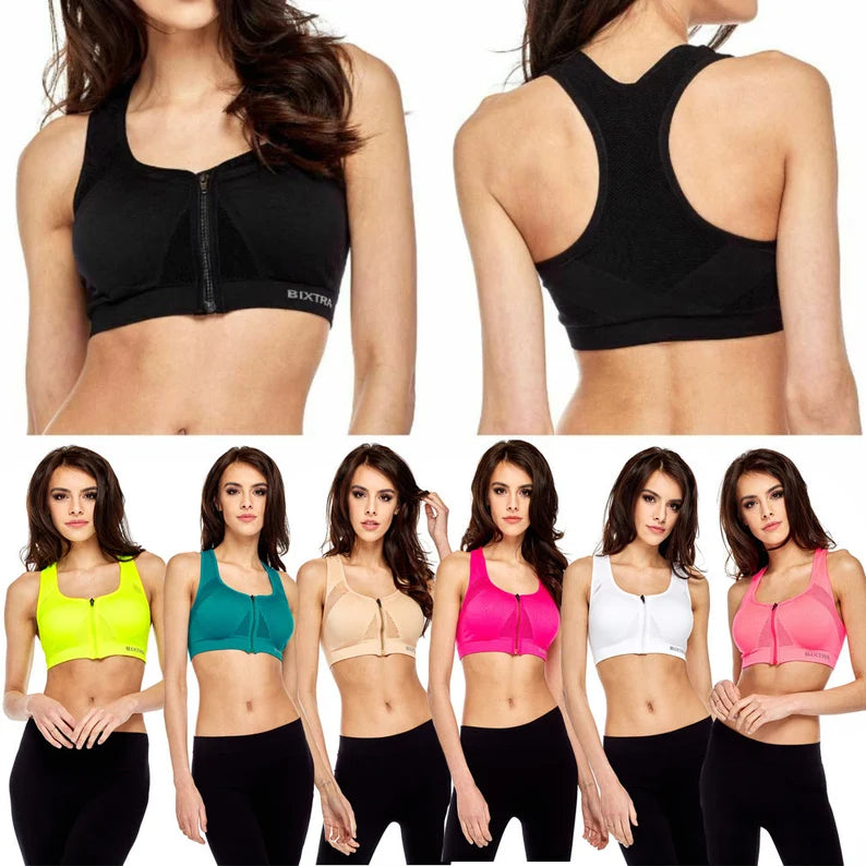 Women Seamless Zip front Sports Bra Non Wired Yoga Fitness Vest Sexy Crop Top Tank