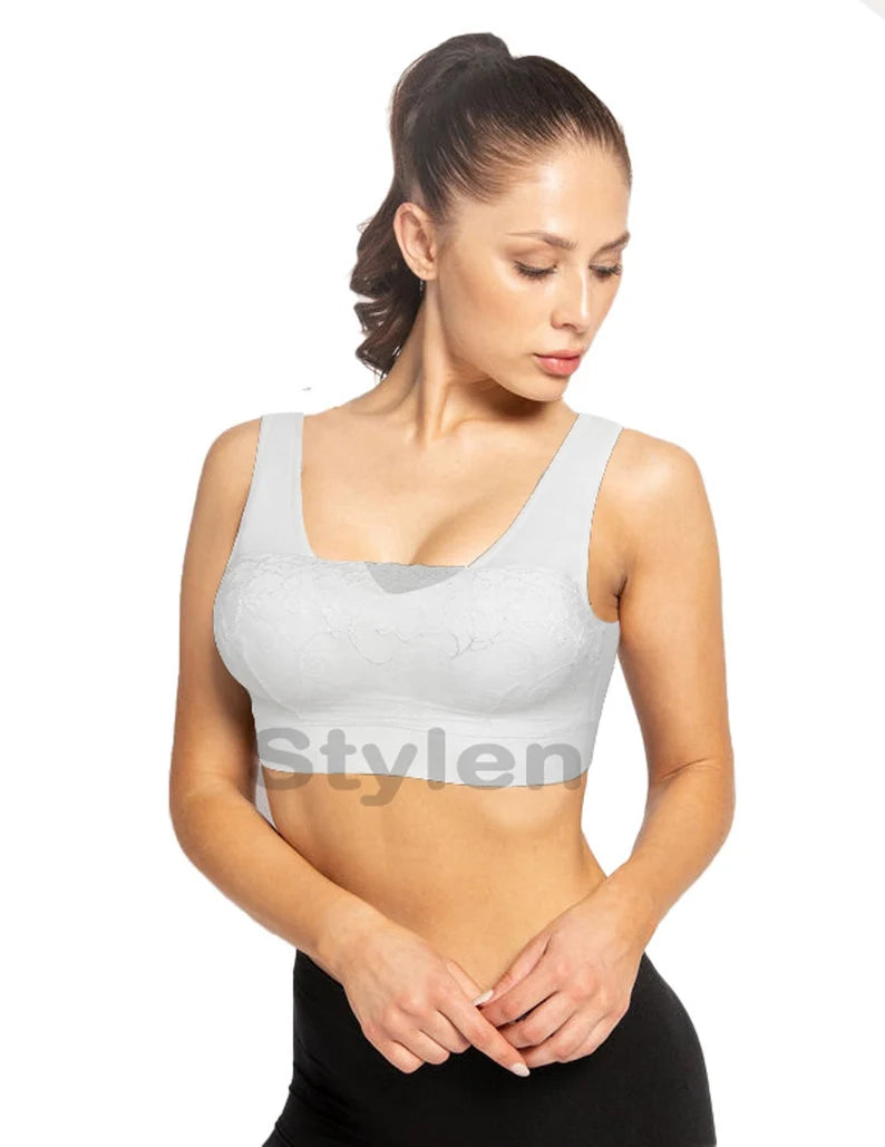 Women padded top sports bra ladies bandeau comfort seamless Full Coverage lace Bra Yoga Exercise Bralette crop top vest