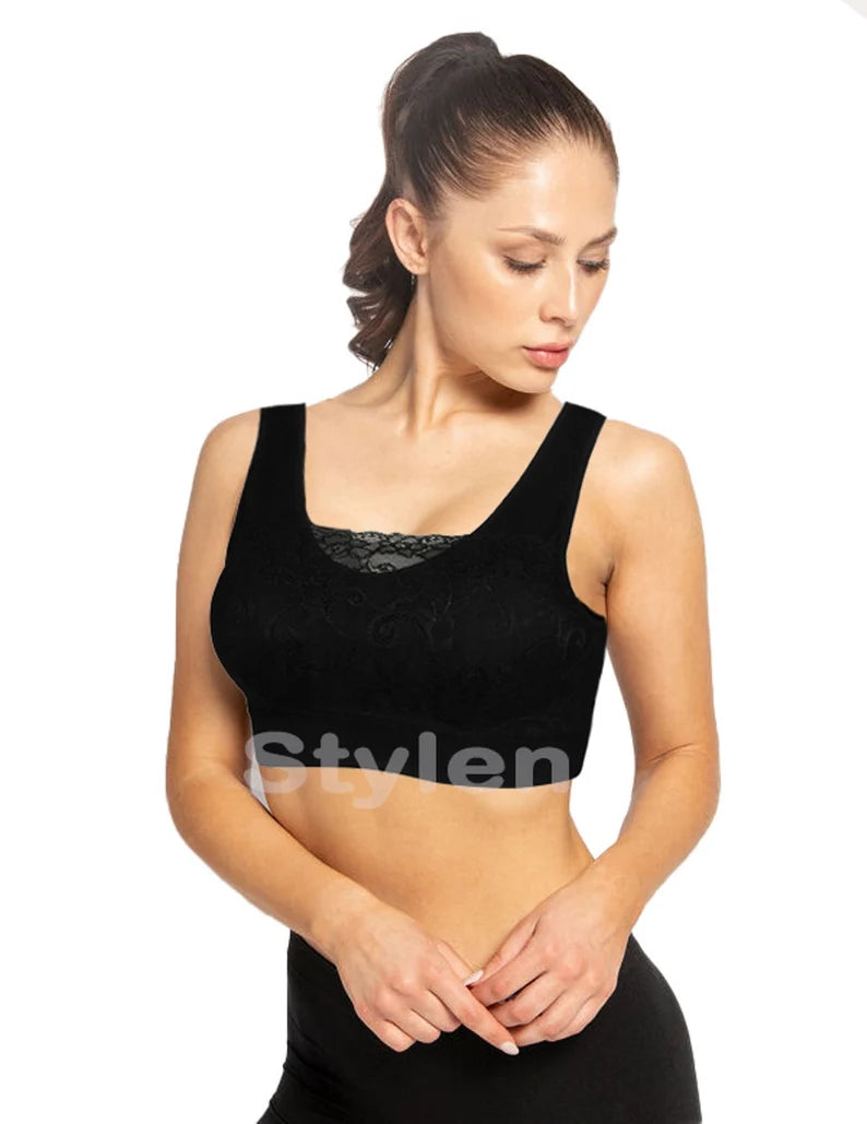 Women padded top sports bra ladies bandeau comfort seamless Full Coverage lace Bra Yoga Exercise Bralette crop top vest