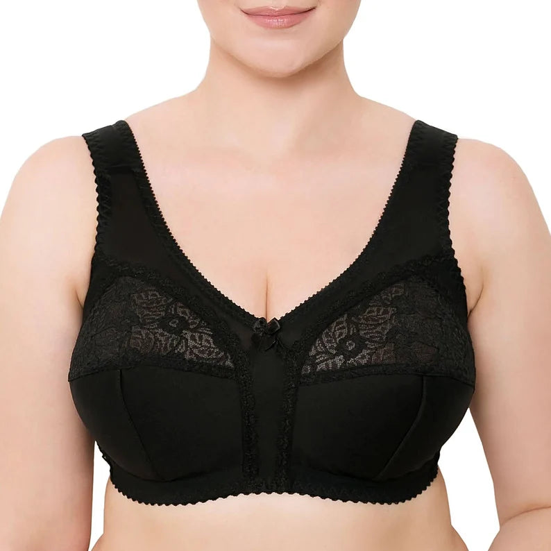 Wireless Plus Size Bra Minimizer Wide Straps Unlined Full Coverage 36 38 40 42 44 46 48 50 52/C D E F G H I J (Black)