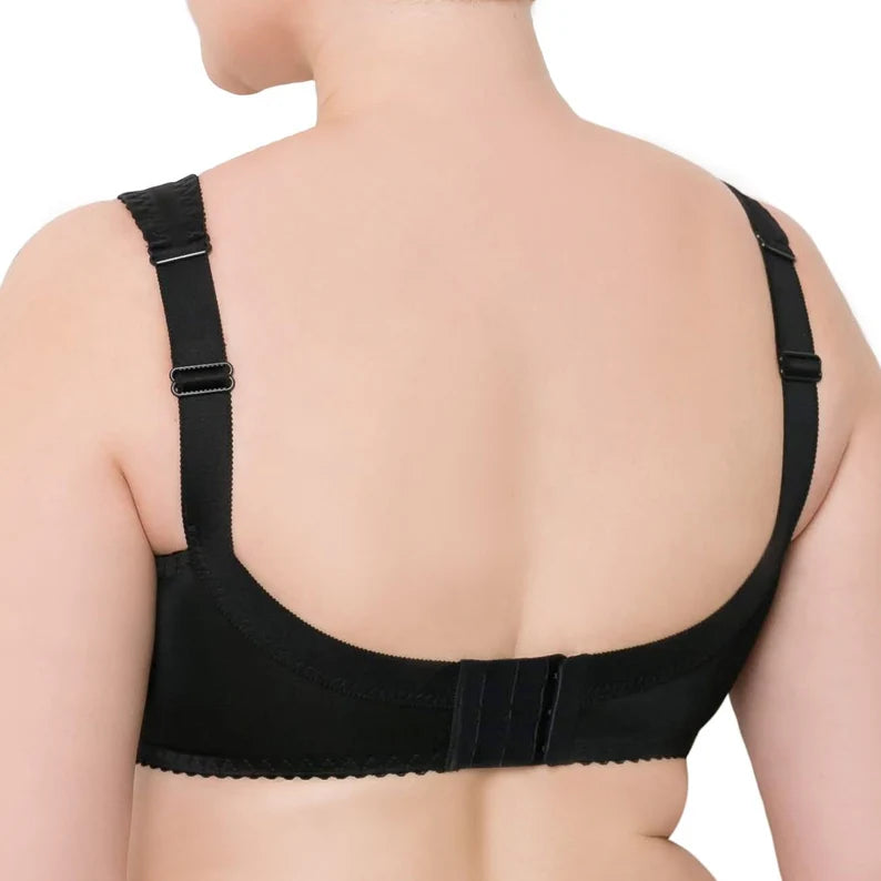 Wireless Plus Size Bra Minimizer Wide Straps Unlined Full Coverage 36 38 40 42 44 46 48 50 52/C D E F G H I J (Black)