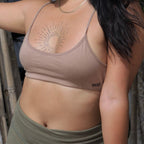 Sand Zen Sports Bra: Beige Cotton Minimalist Bra Yoga Top with Adjustable Straps