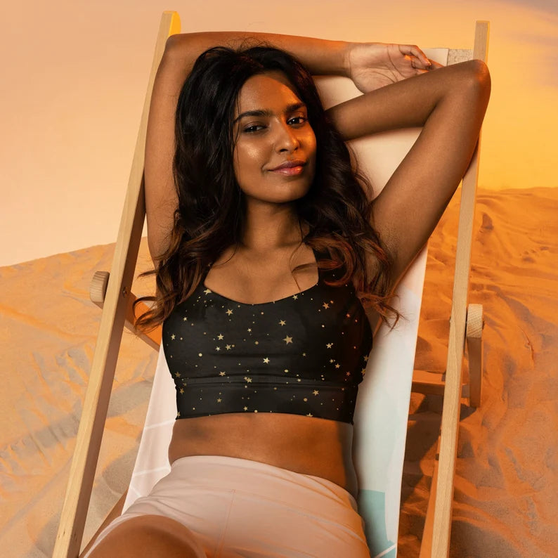 Whimsigoth Stars UPF50+ Longline sports bra | Tarot | Witchy Sports Clothes | Yoga Top | Pilates | Workout | Dark Academia | Celestial