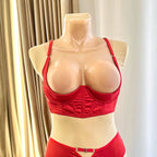 Plus Size Satin Cupless Corset Bra: Open Shelf, Extra Support