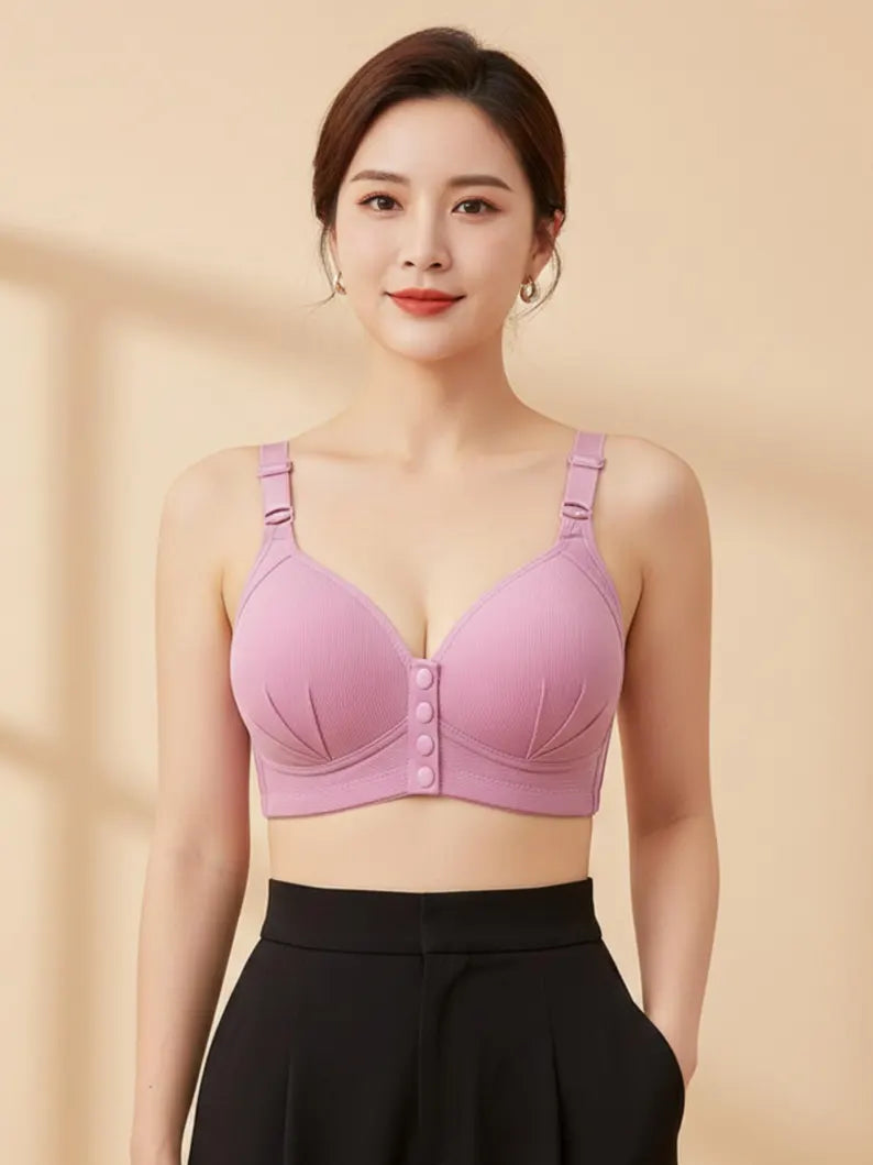 Women Plus Size Front Buckle Push Up Bra Adjustable Breathable Comfortable Daily Wear Bra Seamless Thin Cup Support Bra