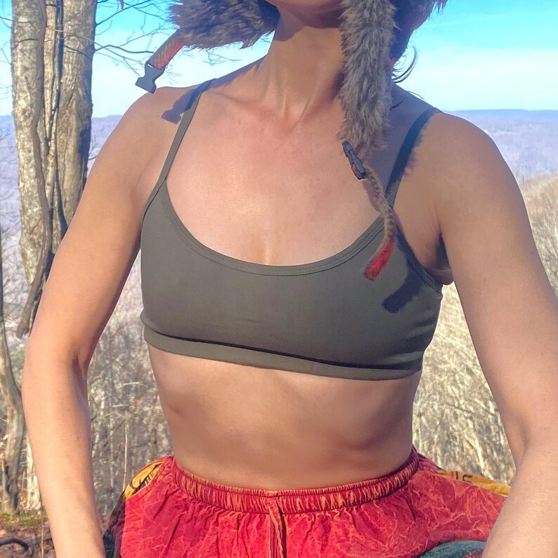 Sand Zen Sports Bra: Beige Cotton Minimalist Bra Yoga Top with Adjustable Straps