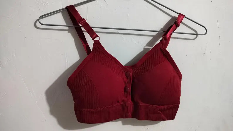Cotton Mix Sports Bra with Removable Pads and Front Button Closure