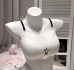 Cute women’s white polka dot lace bow black bra 75AB M Korean style