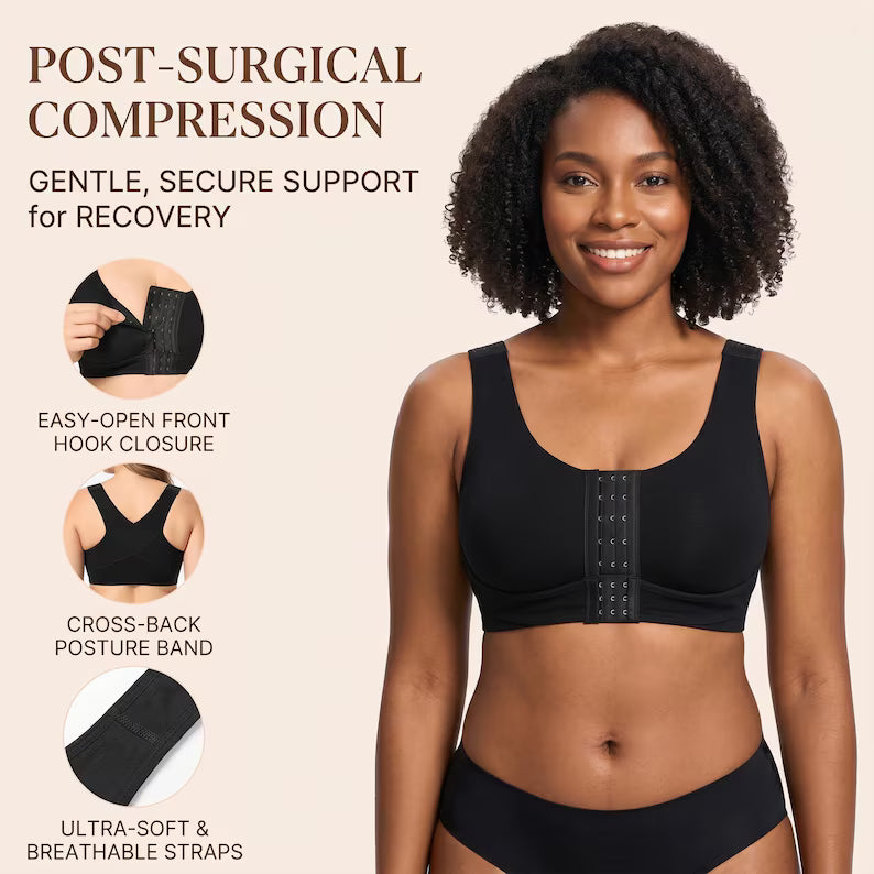 Front Closure Post Surgery Bra for Women, Wireless Compression Mastectomy Support Bra, Full Coverage Comfort Bra