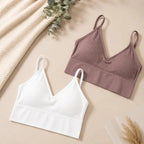 Women's Seamless Ribbed Bralette Set of 2, Wireless Comfort Bra, Soft Stretch Lounge Crop Top, Everyday Bra Pack