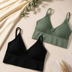 Women's Seamless Ribbed Bralette Set of 2, Wireless Comfort Bra, Soft Stretch Lounge Crop Top, Everyday Bra Pack