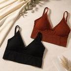 Women's Seamless Ribbed Bralette Set of 2, Wireless Comfort Bra, Soft Stretch Lounge Crop Top, Everyday Bra Pack