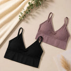 Women's Seamless Ribbed Bralette Set of 2, Wireless Comfort Bra, Soft Stretch Lounge Crop Top, Everyday Bra Pack
