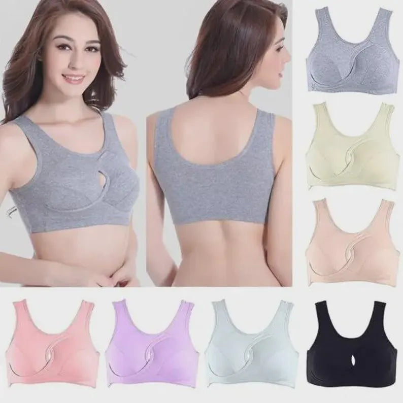 Plus Size Cotton Wireless Sleep Bra, Soft Breathable Seamless Lounge Bralette